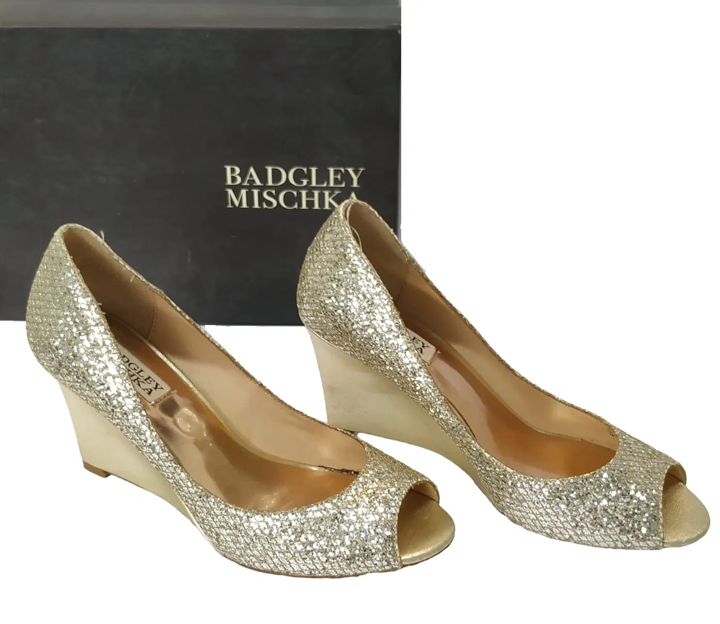 Size 38.5 - Badgley Mischka Awake Glitter Wedges - 38.5, 7.5