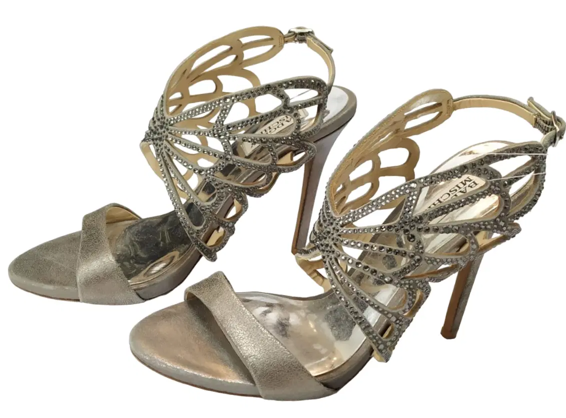 Size 39.5 - Badgley Mischka Satin Peep Toe Jeweled Pump - 39.5, 8.5