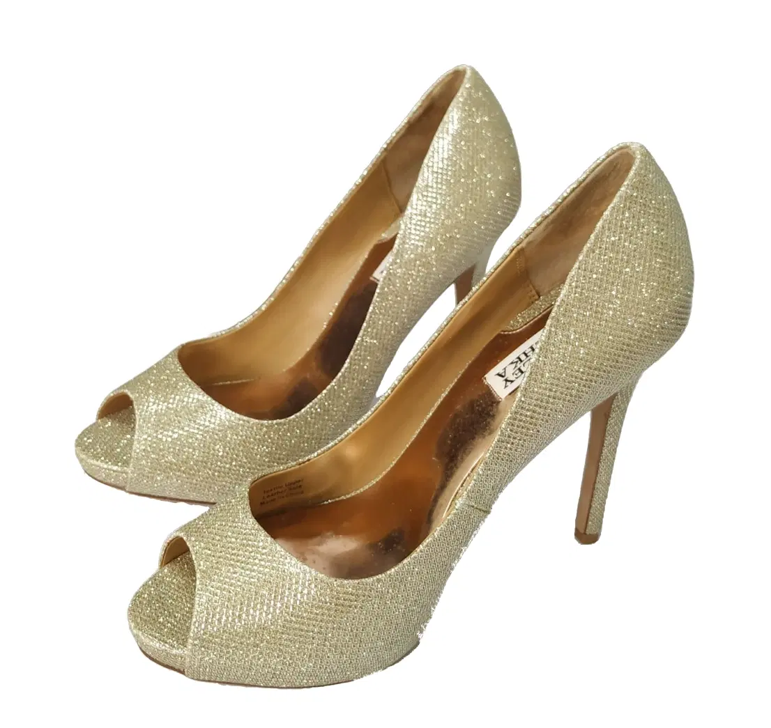 Size 8.5 - Badgley Mischka Ponderosa Gold Peep-Toe High Heels Pump - 8.5