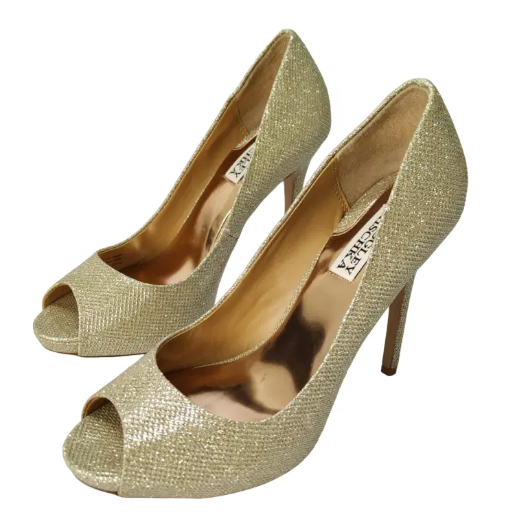 Size 8 - Badgley Mischka Ponderosa Gold Peep-Toe High Heels Pump - 39, 8-Hover-Image