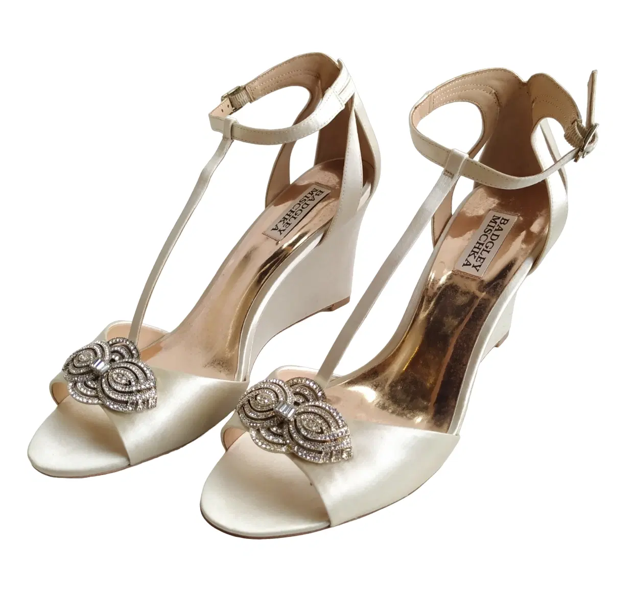 Size 10 - Badgley Mischka Abigail Satin Jewel Flower Wedge - 10