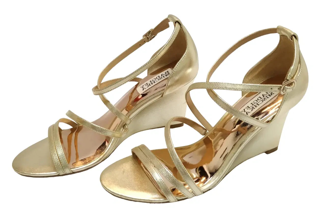 Size 7.5 - Badgley Mischka Womens Bonanza Platino Glitter Wedge Sandal - 7.5