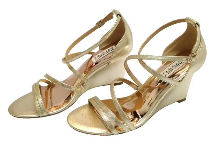 Size 7.5 - Badgley Mischka Womens Bonanza Platino Glitter Wedge Sandal - 7.5-Hover-Image