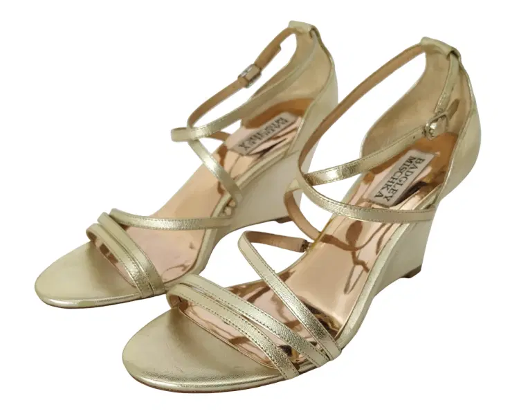 Size 7 - Badgley Mischka Womens Bonanza Platino Glitter Wedge Sandal - 7-Hover-Image