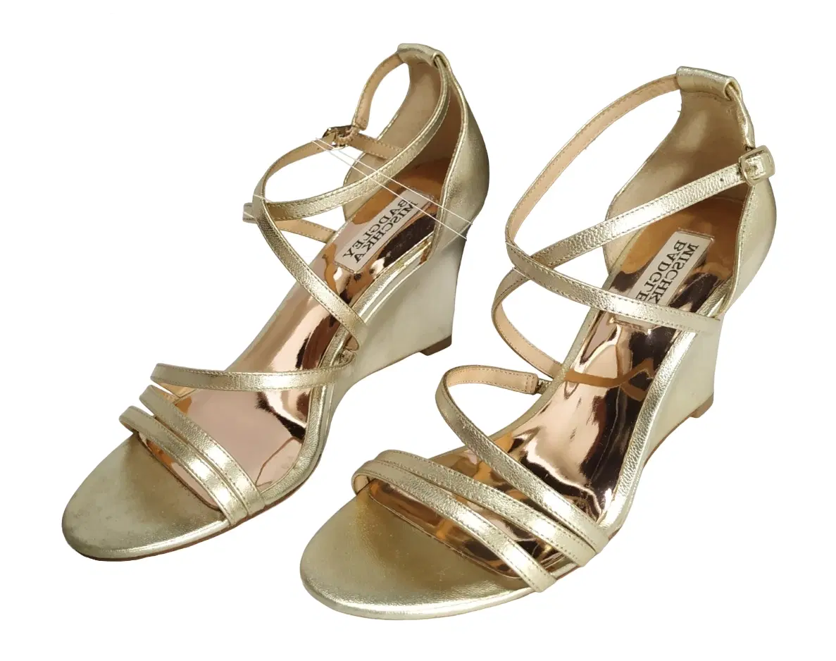 Size 6 - Badgley Mischka Womens Bonanza Platino Glitter Wedge Sandal - 6