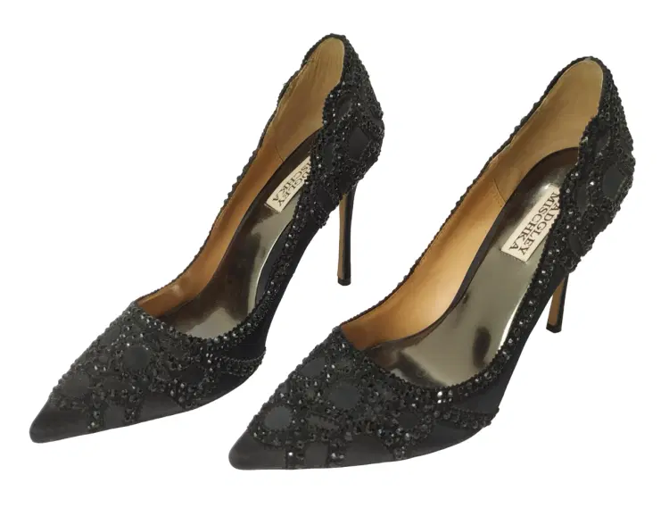 Size 8 - Badgley Mischka Crystal Embellishments Black Rouge Dress Pumps - 8-Hover-Image