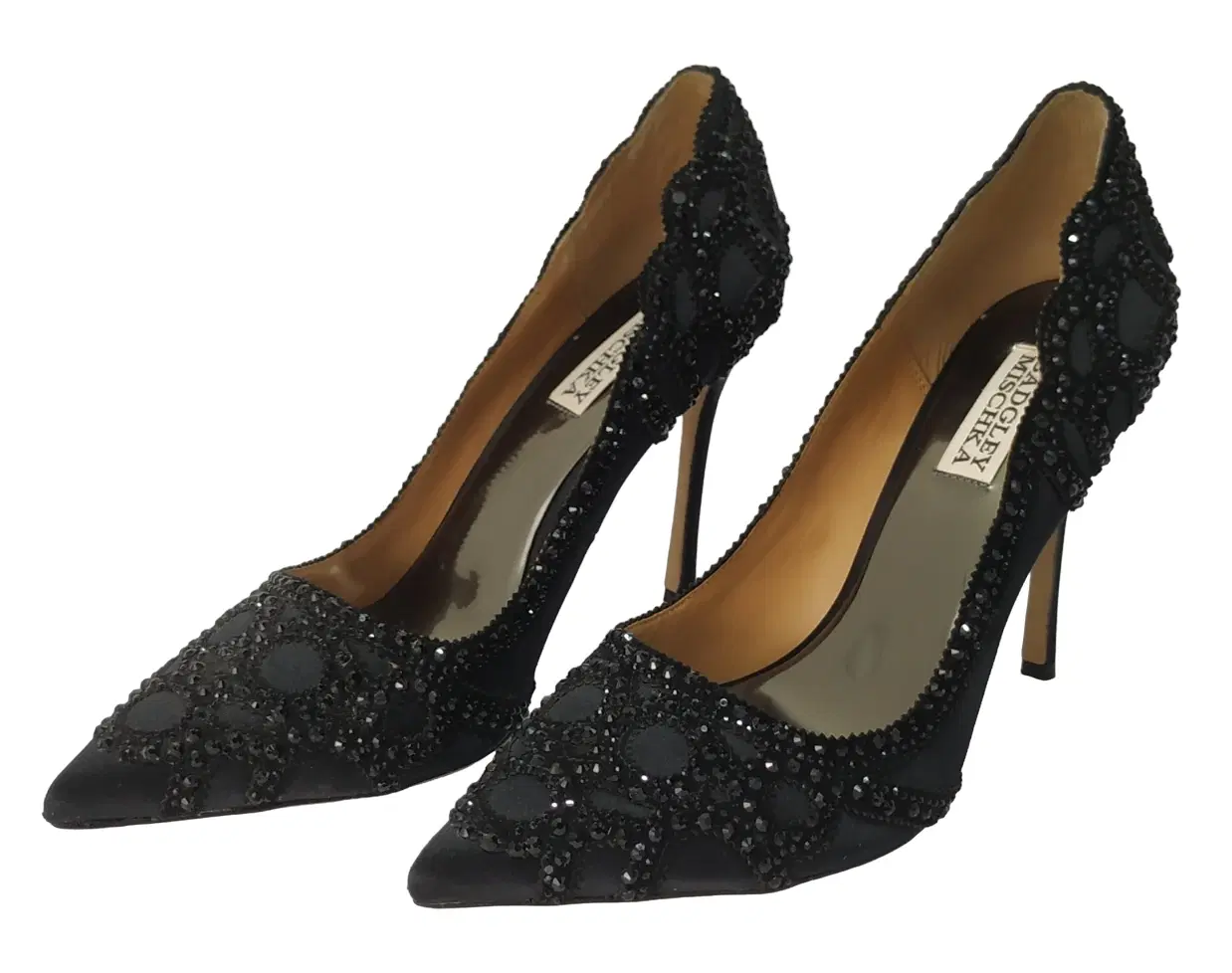 Size 8.5 - Badgley Mischka Crystal Embellishments Black Rouge Dress Pumps - 8.5