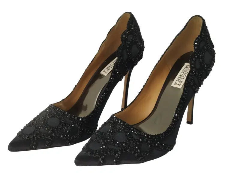 Size 8.5 - Badgley Mischka Crystal Embellishments Black Rouge Dress Pumps - 8.5-Hover-Image