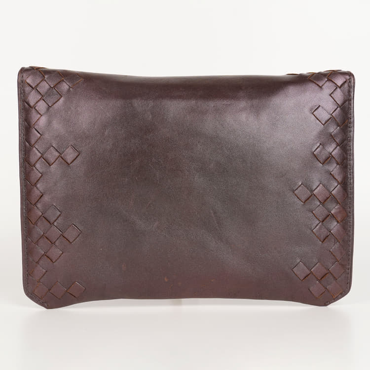 Bottega Veneta Brown Intrecciato Leather Beetle Clutch-Hover-Image