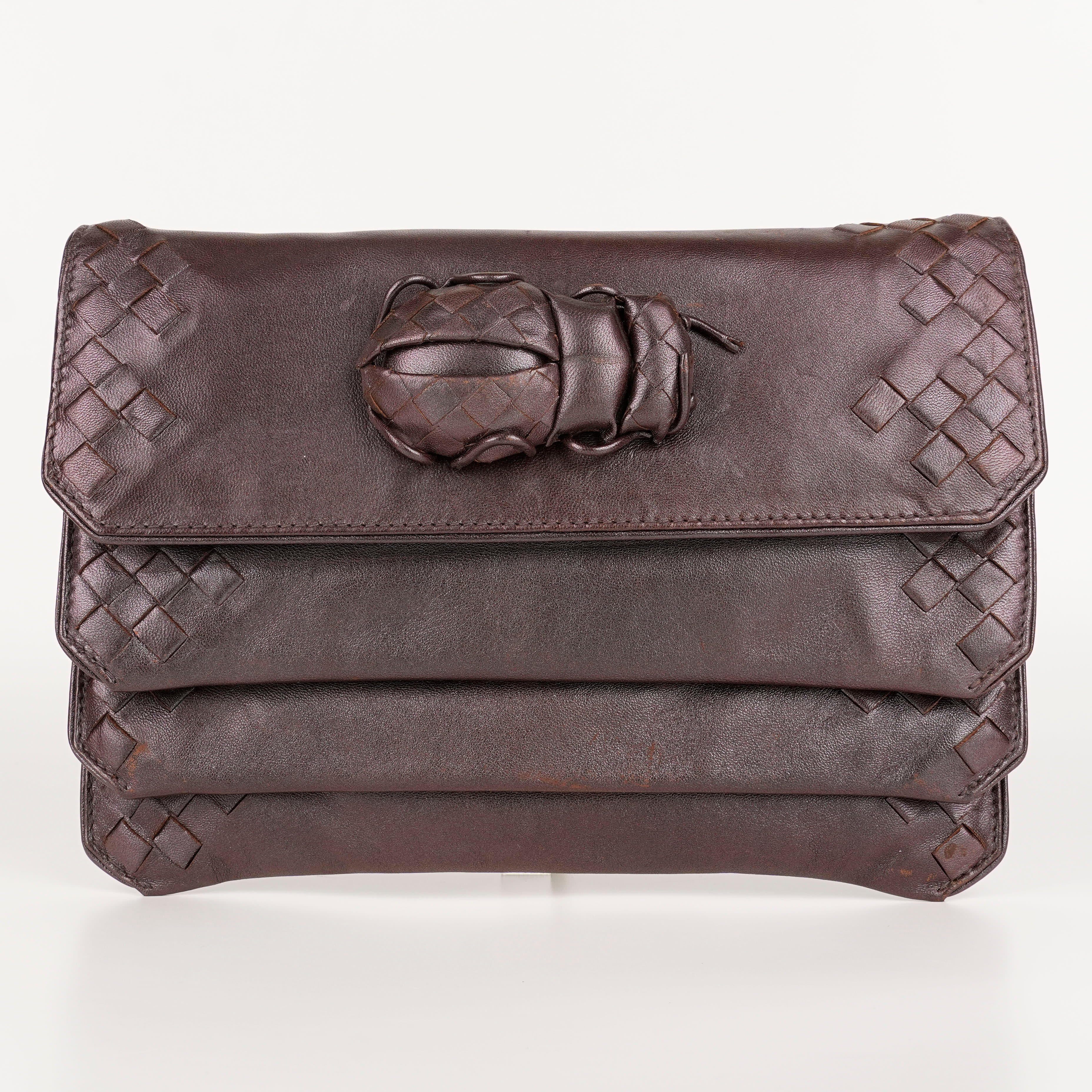 Bottega Veneta Brown Intrecciato Leather Beetle Clutch