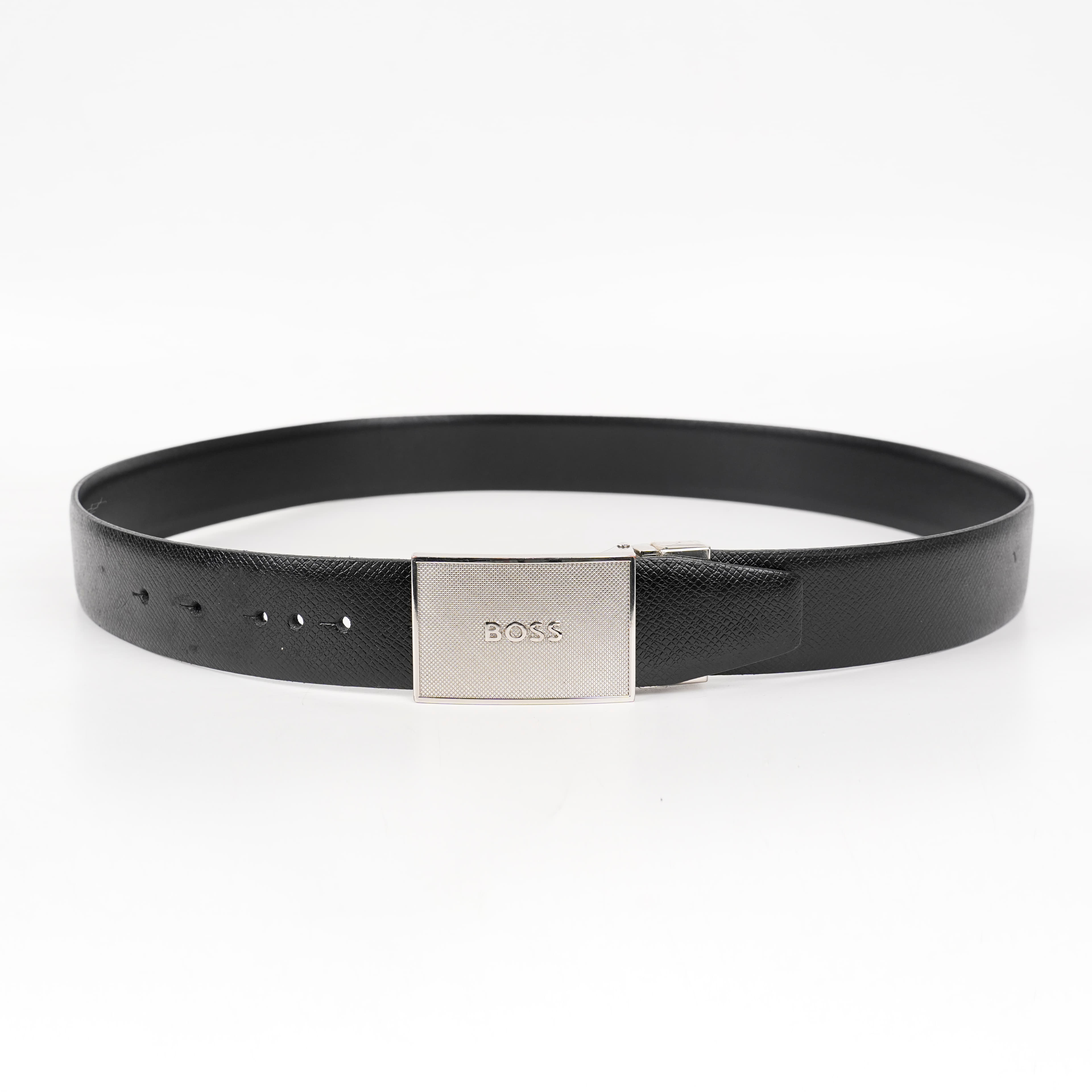 Boss Reversible Leather Belt With Embossed Buckle