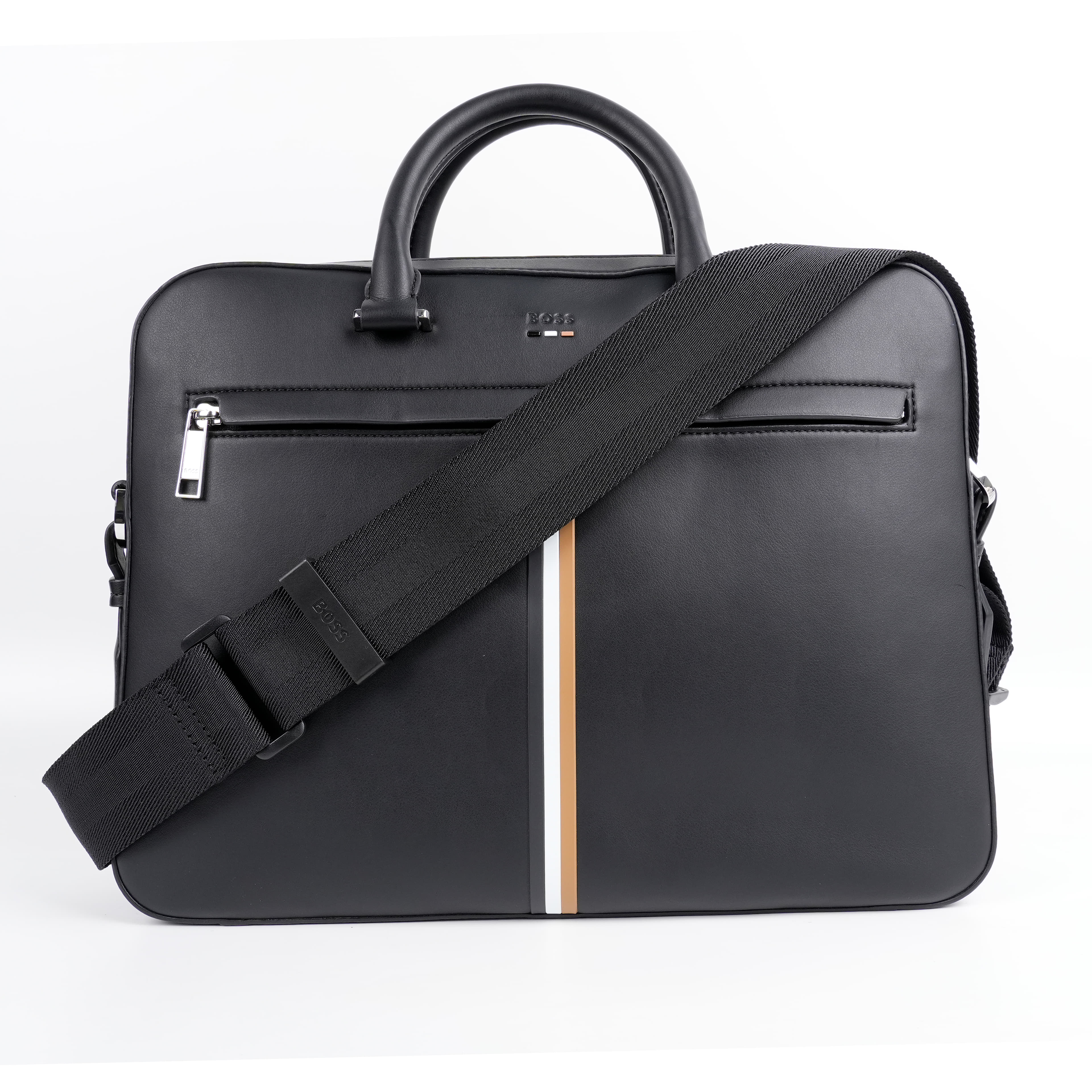 Boss Signature Stripe Faux-Leather Document Case