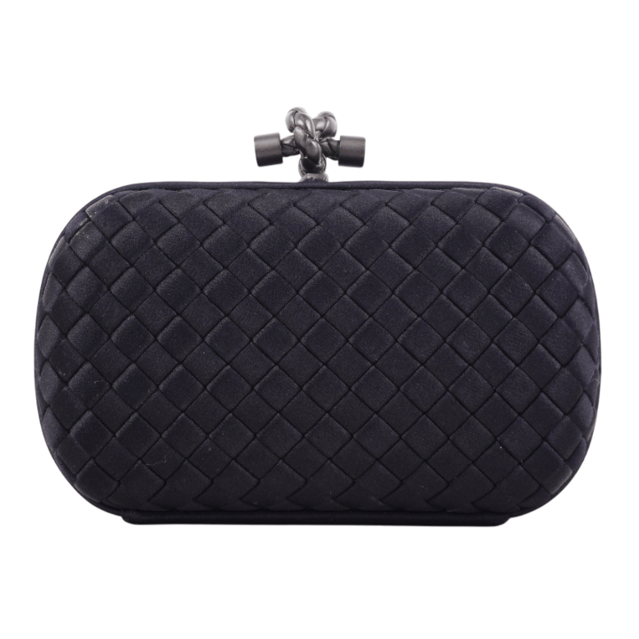 Bottega Veneta Black Intrecciato Satin Knot Clutch-Hover-Image