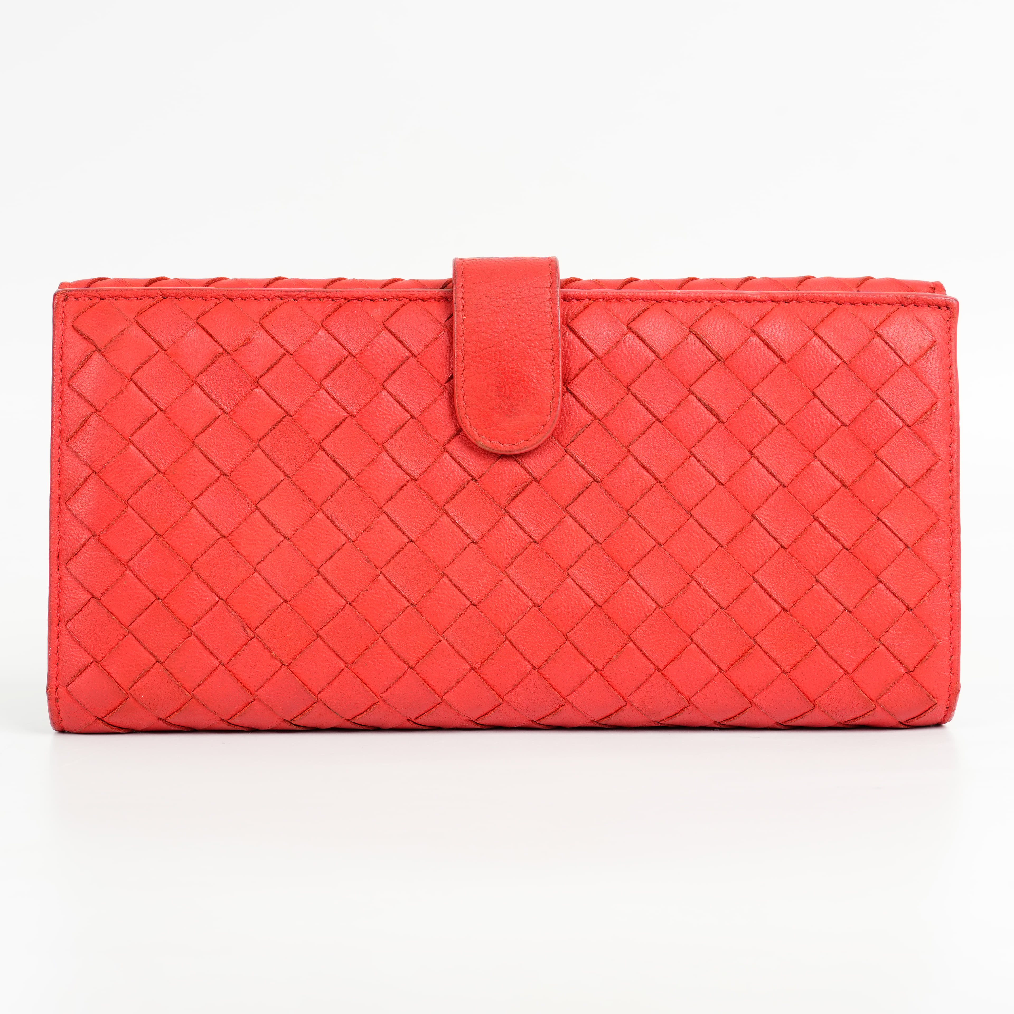 Bottega Veneta Red Intrecciato Leather Flap Continental Wallet