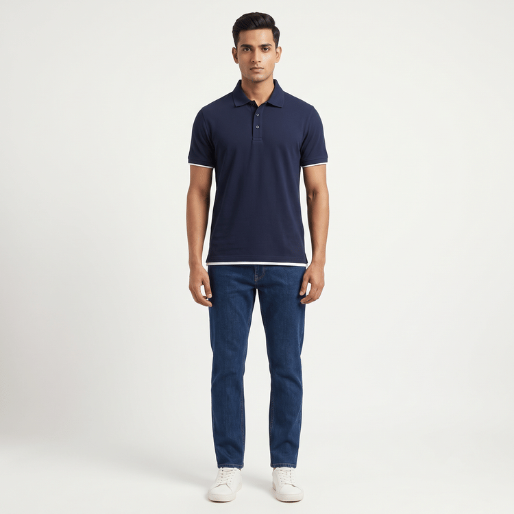 Size XL - Brunello Cucinelli Navy Blue Slim Fit Polo T-Shirt-Hover-Image