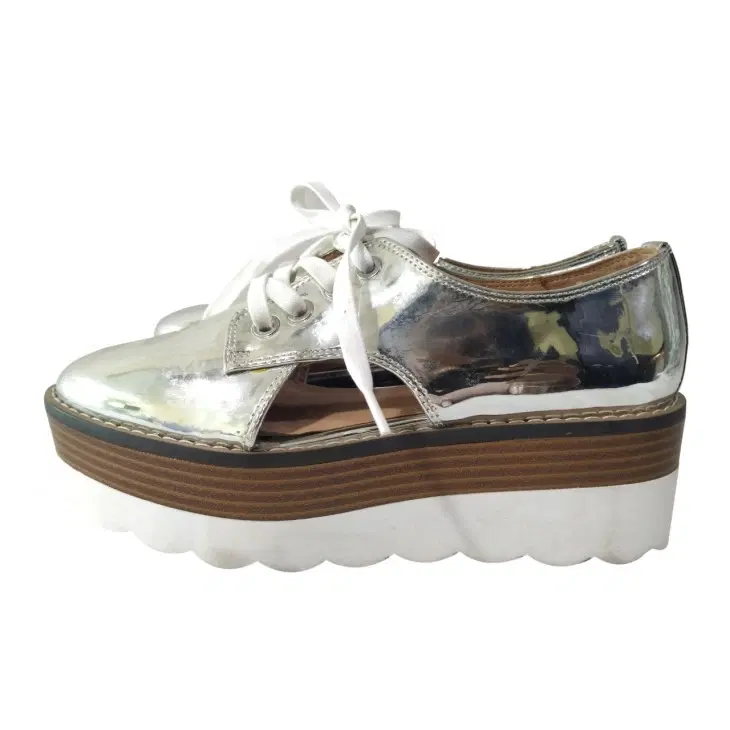 Bershka Metallic Silver Platform Lace Up Shoes