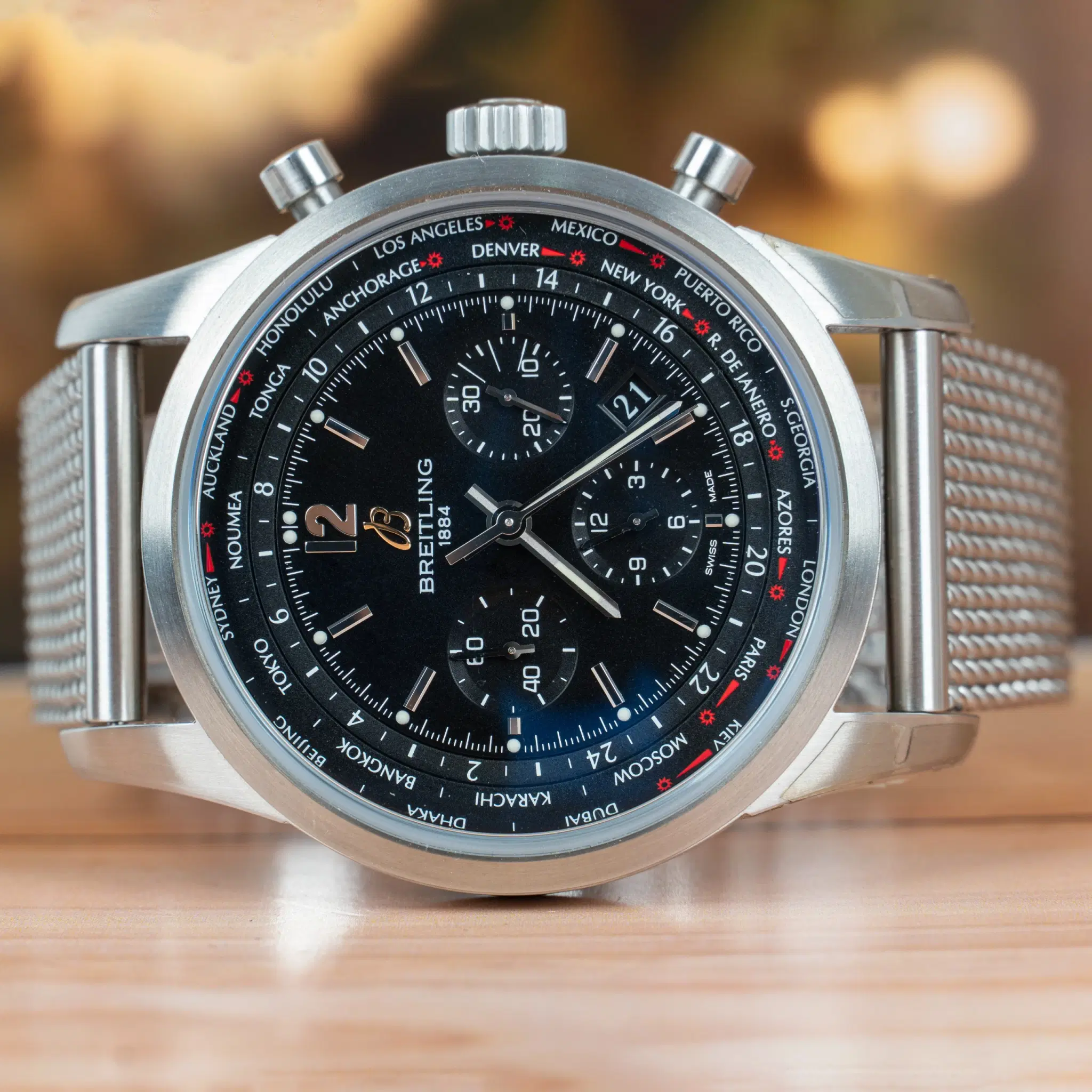 Breitling Transocean Unitime Pilot Stainless Steel Watch