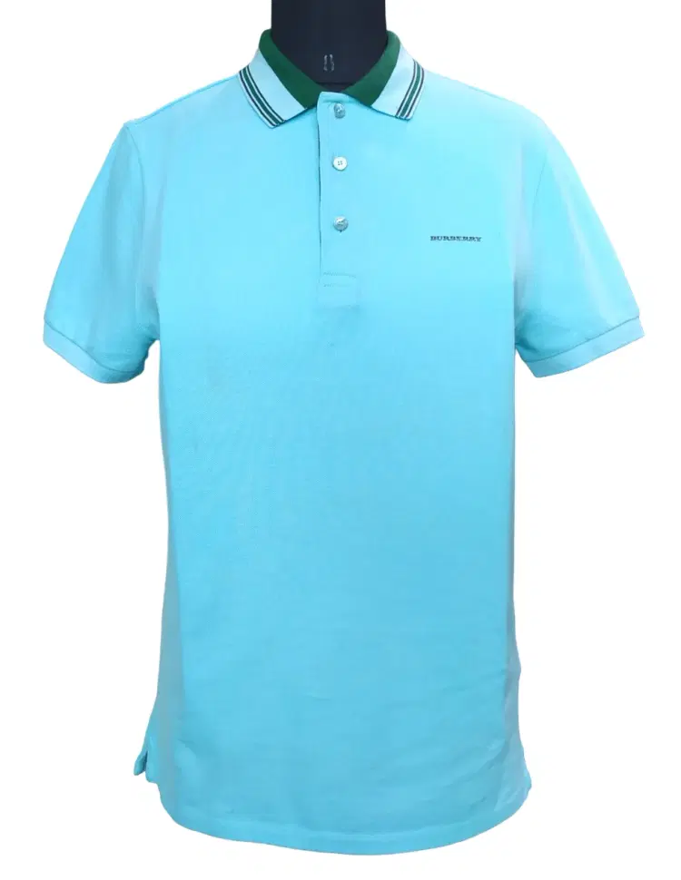 Burberry Striped Collar Turquoise Polo Shirt-Hover-Image