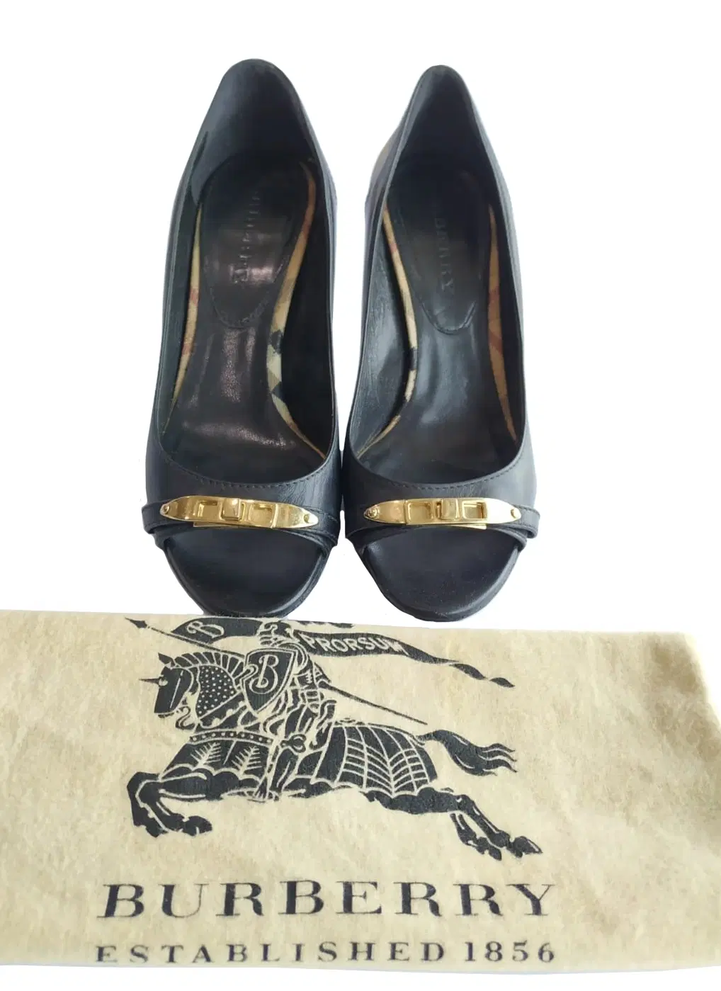 Burberry Nova Check Canvas & Leather Peep Toe Pumps