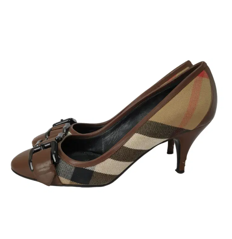 Size 35 - Burberry Nova check Brown Leather Buckle Pumps-Hover-Image