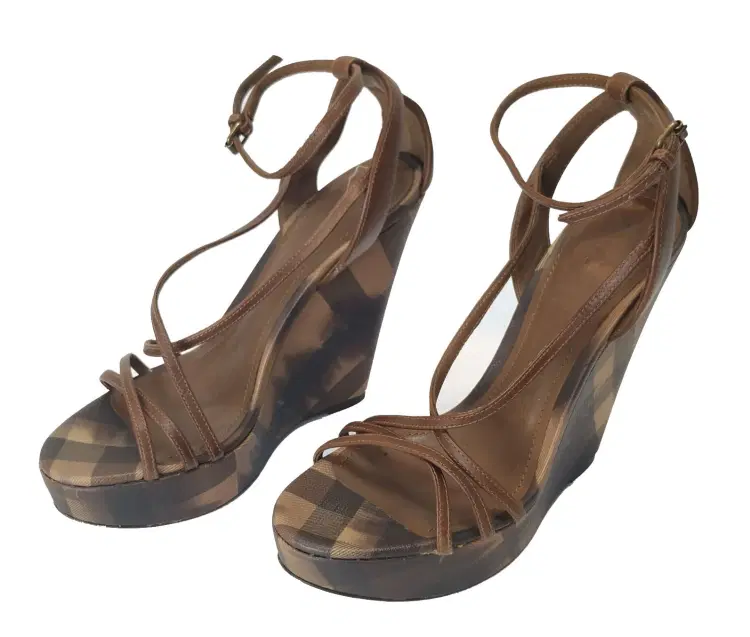 Size 38 - Burberry Check Wedge Ankle-Strap Sandals-Hover-Image