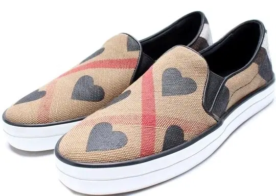 Size 37 - Burberry Beige Canvas House Check Heart Slip-On Sneakers-Hover-Image