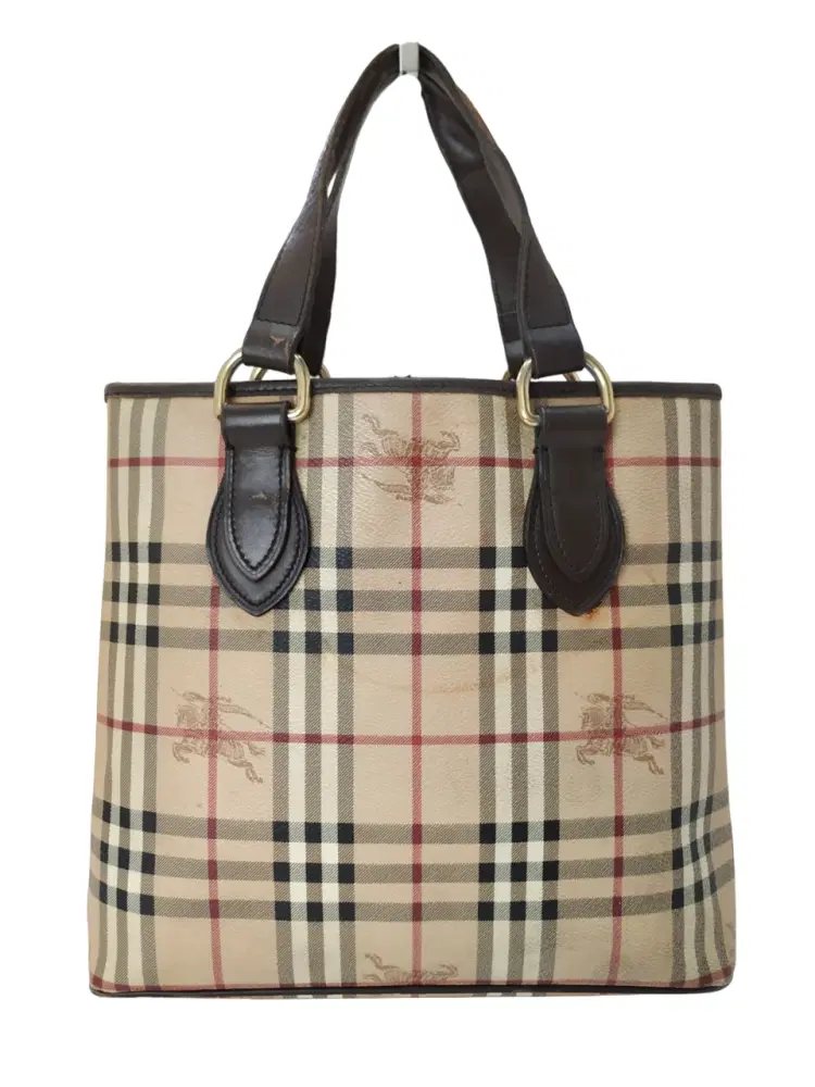 Burberry Beige/Brown Haymarket Check PVC and Leather Tote-Hover-Image