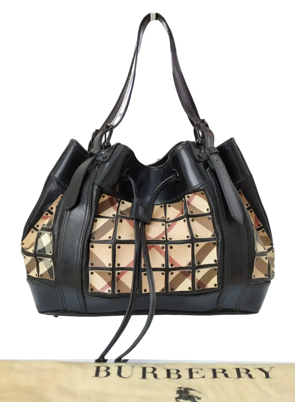 Burberry Black Nova Check Leather Warrior Armor Hobo Bag