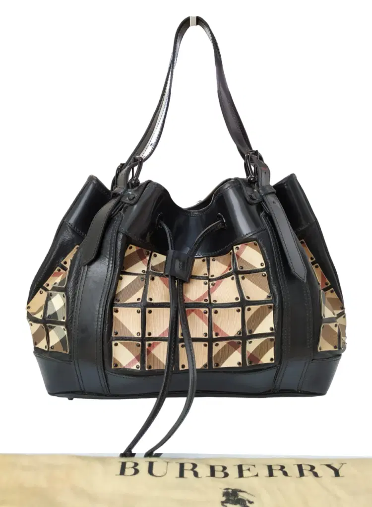 Burberry Black Nova Check Leather Warrior Armor Hobo Bag-Hover-Image