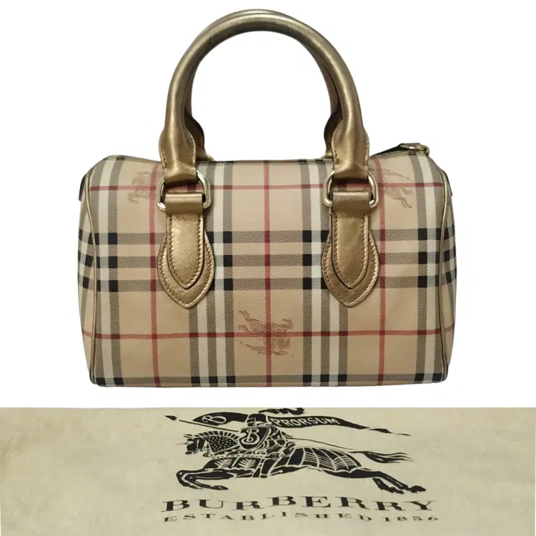 Burberry Haymarket Check Metallic Gold Boston Bag-Hover-Image