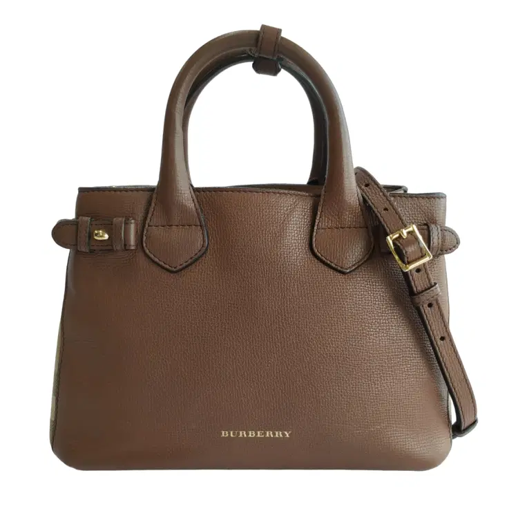 Burberry House Check Tan Leather Medium Banner Bag-Hover-Image