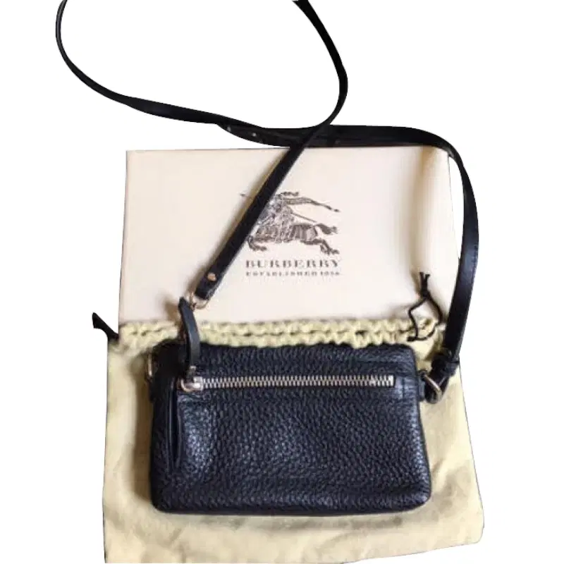 Burberry Black Leather Zipper Wallet on Chain