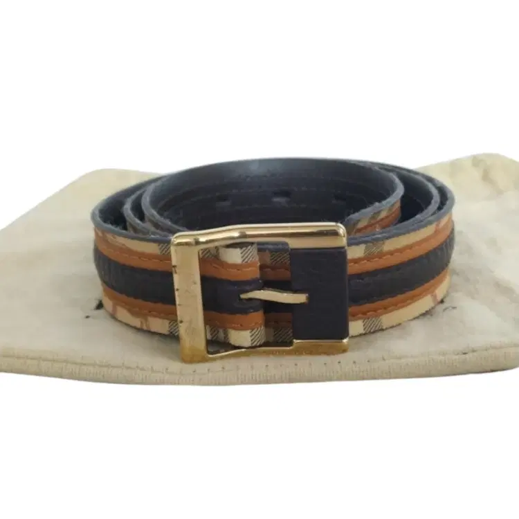 Burberry Leather & Coated Plaid Canvas Belt-Hover-Image