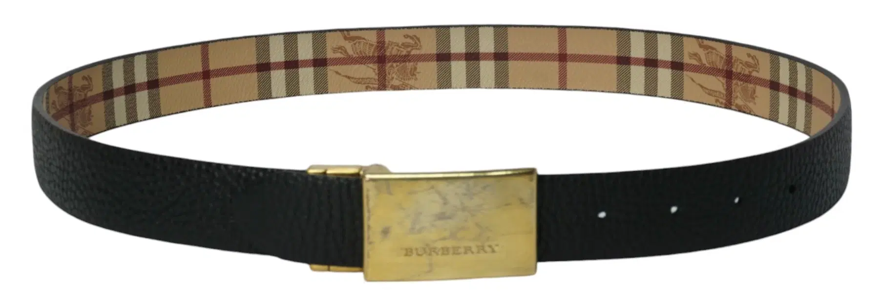 Burberry Beige Haymarket Check Reversible Logo Plaque Belt
