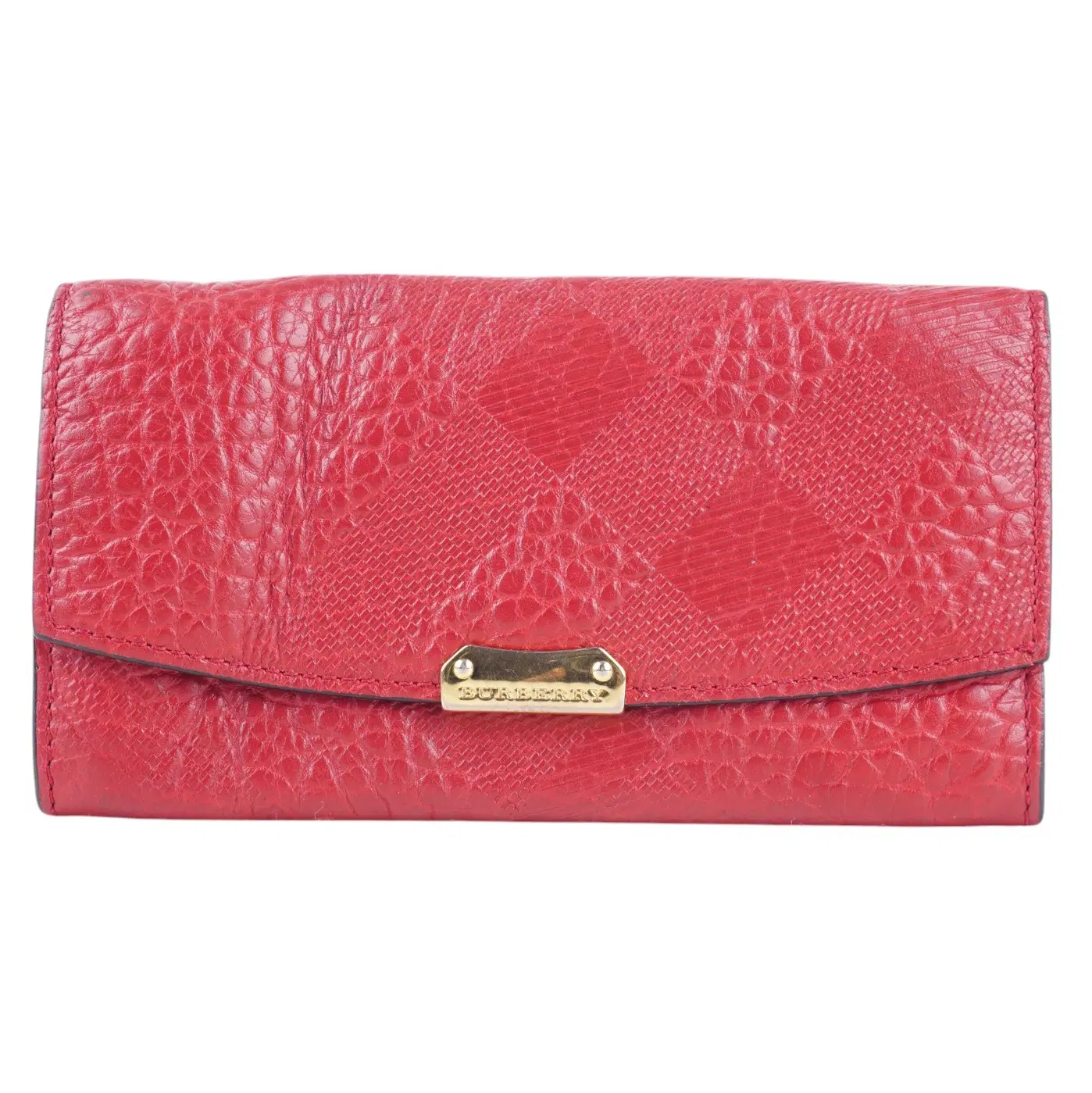 Burberry Red Check Embossed Leather Porter Continental Wallet