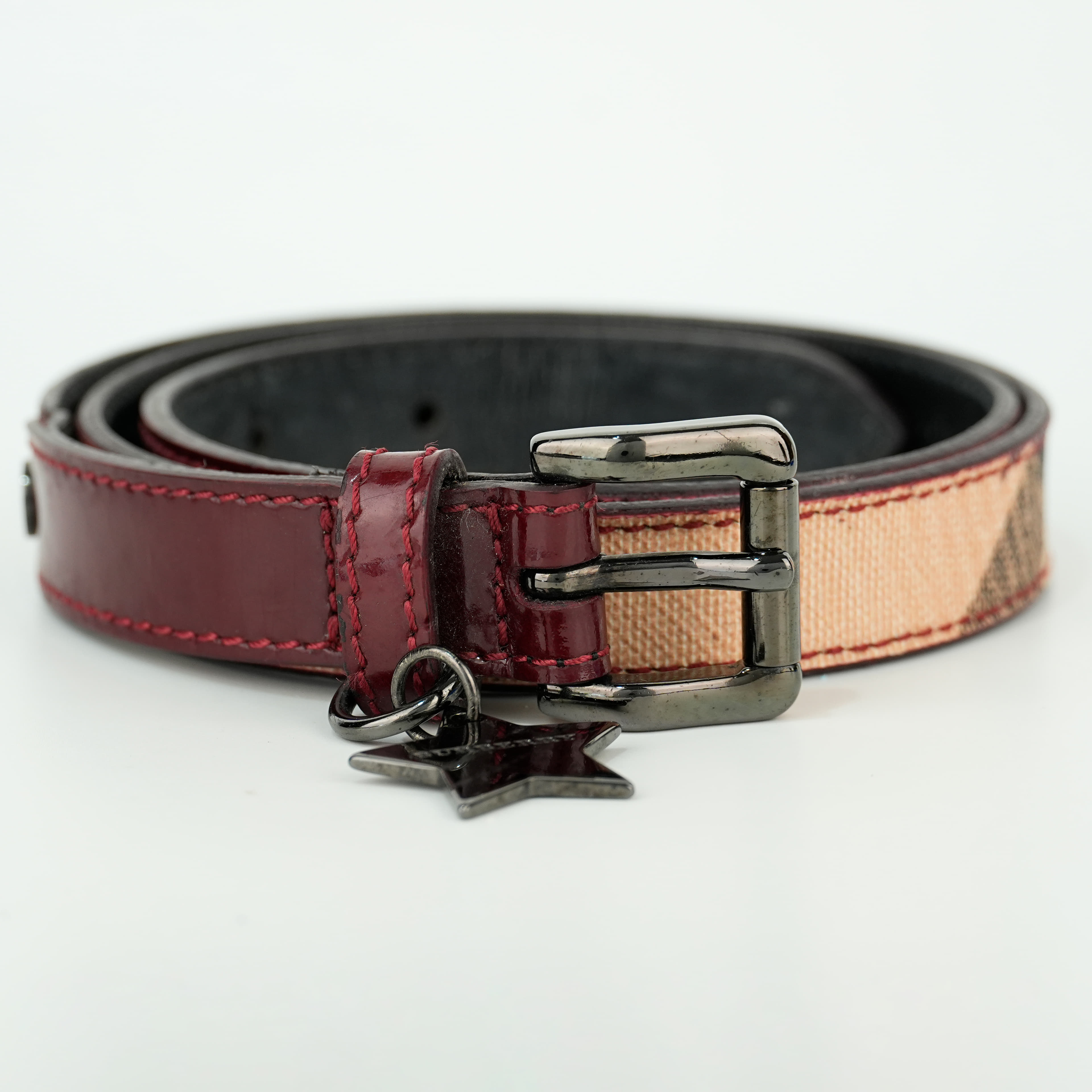 Burberry Red Patent Supernova Check Stars Belt
