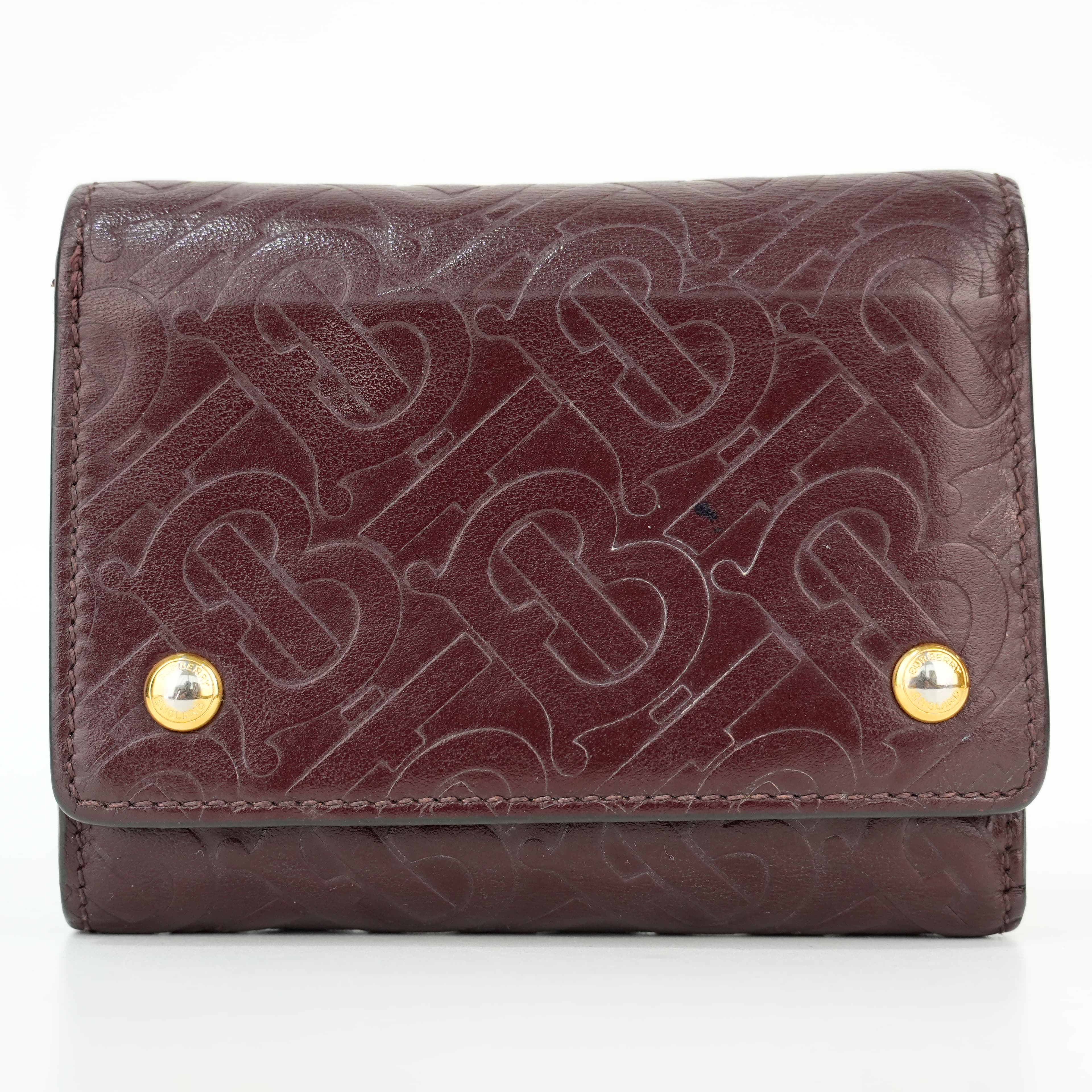 Burberry Burgandy TB Monogram Leather Wallet