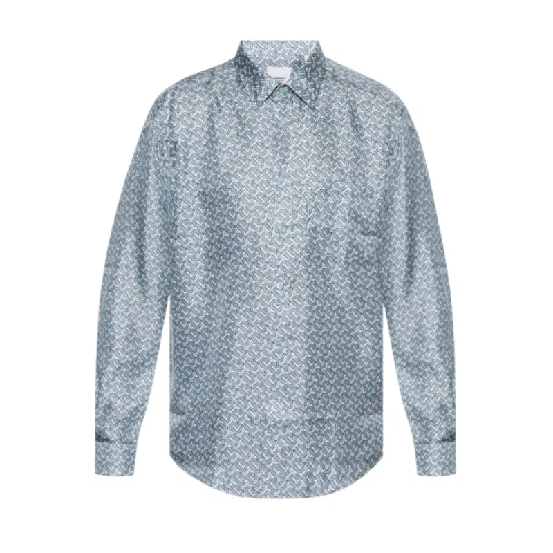 Burberry TB Monogram Pale Blue Print Silk Twill Shirt