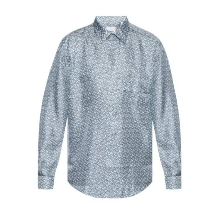 Burberry TB Monogram Pale Blue Print Silk Twill Shirt-Hover-Image