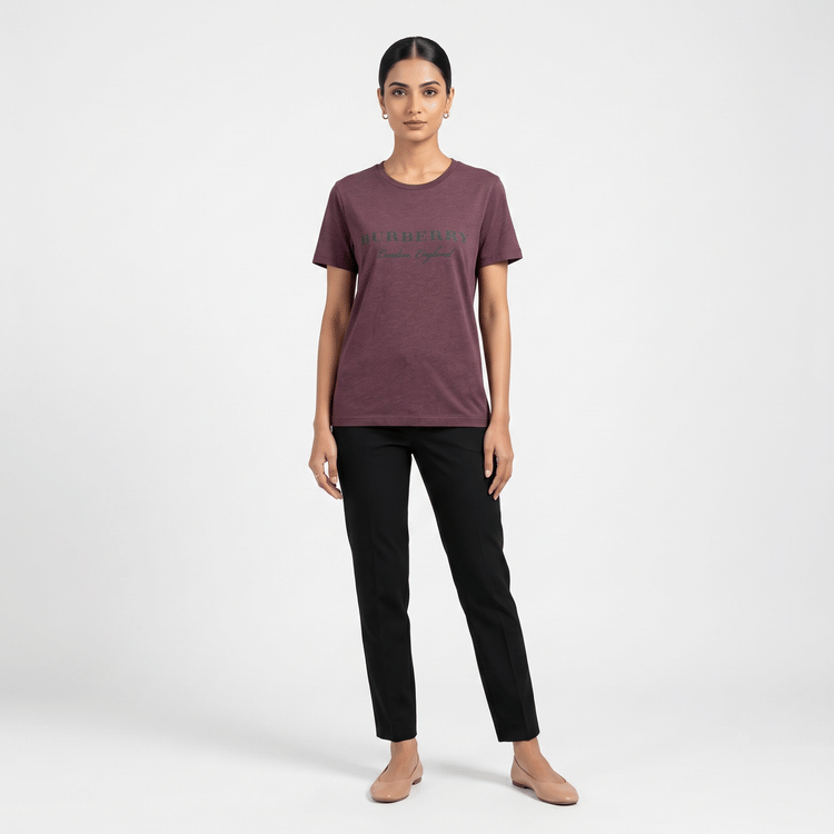 Size XS - Burberry Burgundy T-shirt-Hover-Image