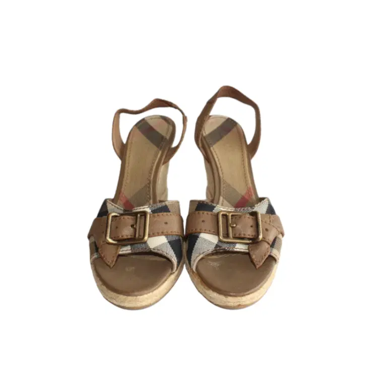 Burberry Check Canvas Wedge Sandals-Hover-Image