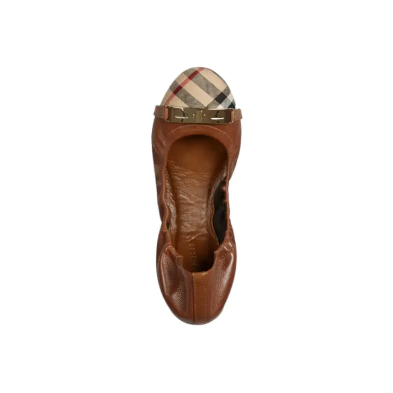 BURBERRY HORSEFERRY CHECK LEATHER BALLERINAS