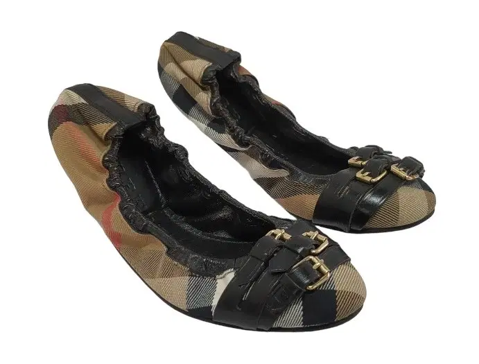 Size 37 - Burberry Beige Leather And Check Canvas Ballet Flats-Hover-Image