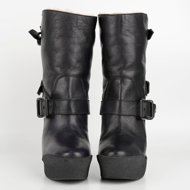 Size 38 - Burberry Triple Buckle Shearling Leather Platform Boots-Hover-Image
