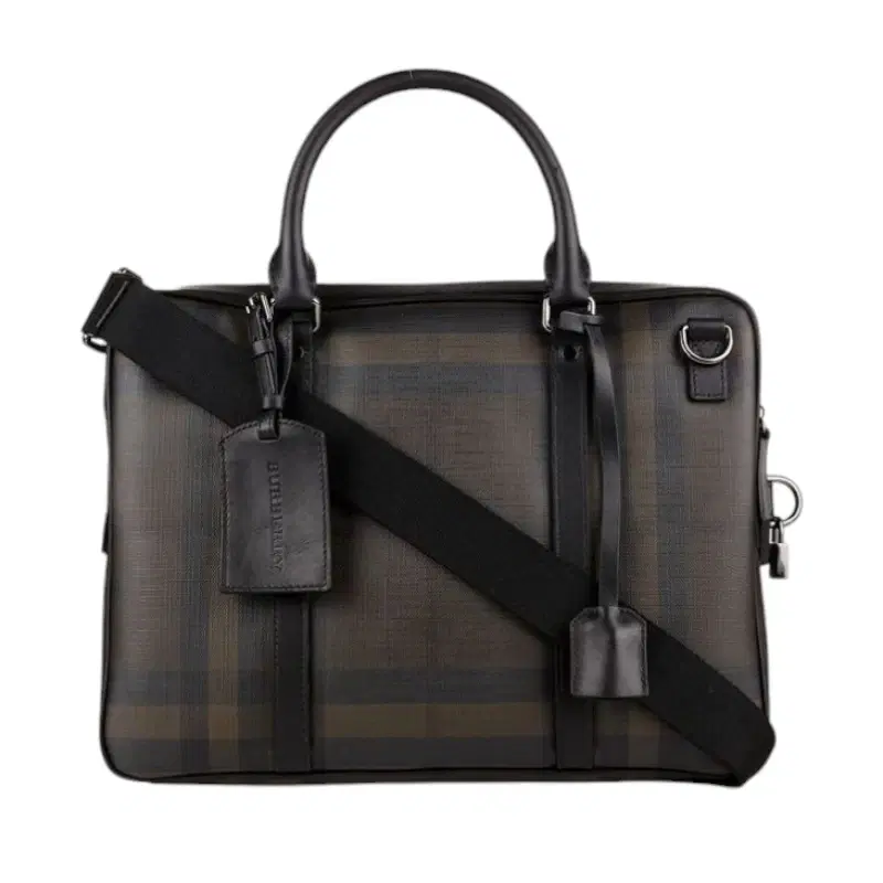 Burberry Brit Men's Black Smoked Check Leather Laptop Bag