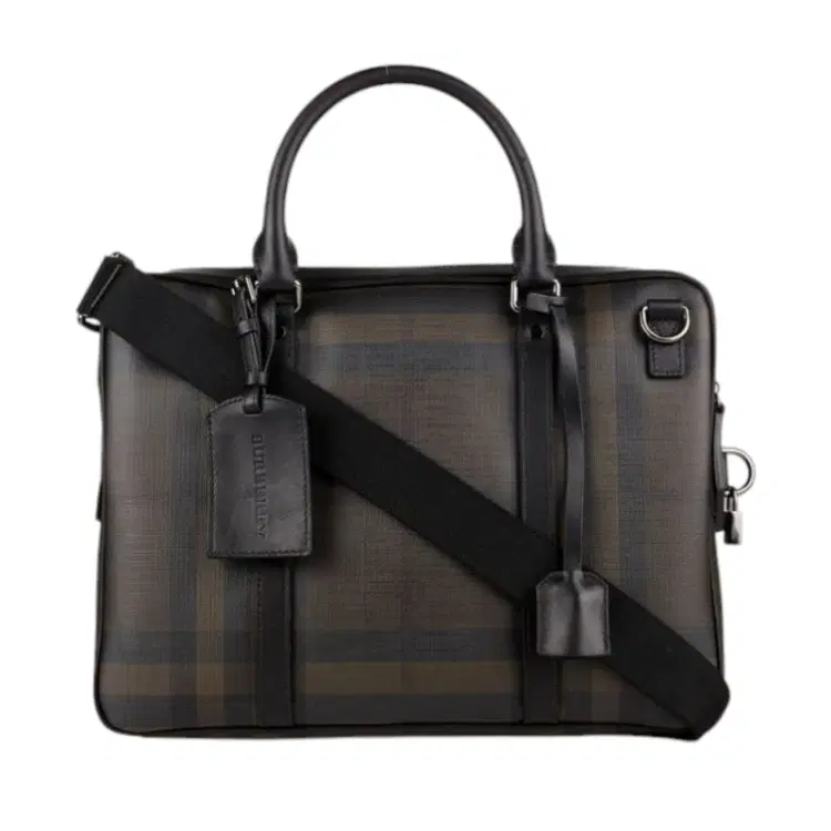 Burberry Brit Men's Black Smoked Check Leather Laptop Bag-Hover-Image