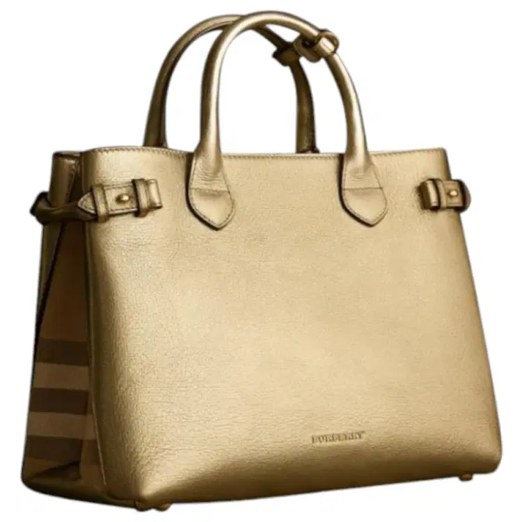 Burberry Medium Banner House Check Metallic Leather Tote-Hover-Image