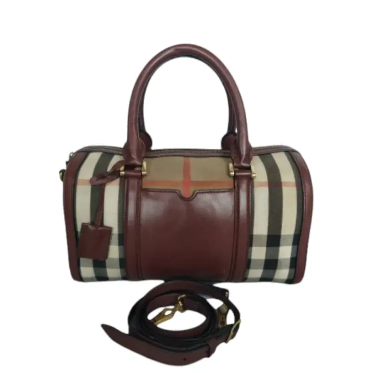 Burberry House Check Leather Sartorial Bowling Bag-Hover-Image