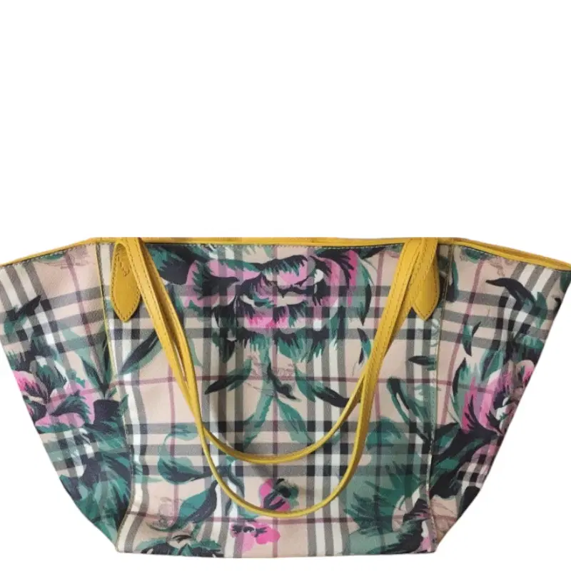 Burberry Canterbury Haymarket Check Canvas Peony Rose Tote