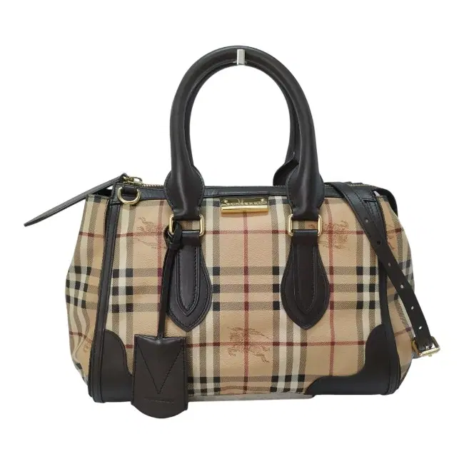 Burberry Chocolate Leather Haymarket Check Coated Canvas Small Gladstone Bag-Hover-Image